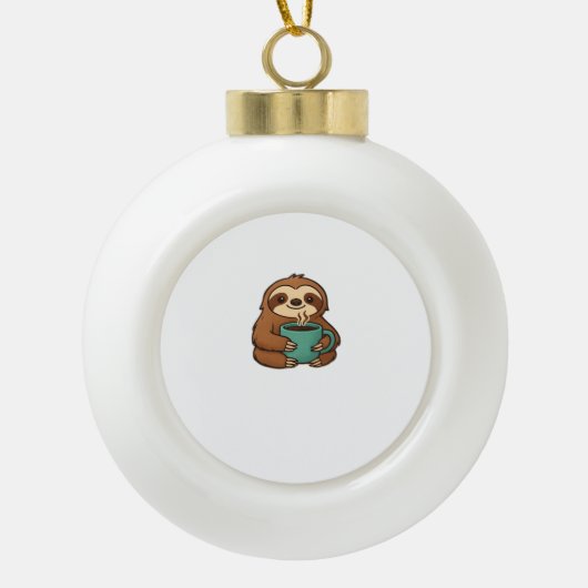 Schattigee Luiaard met Koffie Mok – Gezellig Relax Keramische Bal Ornament (Voorkant)