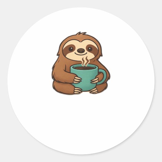 Schattigee Luiaard met Koffie Mok – Gezellig Relax Ronde Sticker (Voorkant)