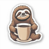 Schattigee Luiaard met Koffie Waterdicht Sticker (Voorkant)