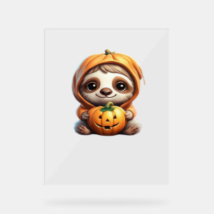 Schattigee luiaard met pompoen Halloween Cartoon V Acryl Bord