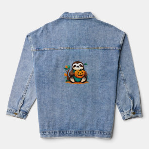 Schattigee luiaard met pompoen Halloween Cartoon V Denim Jacket