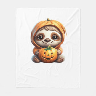 Schattigee luiaard met pompoen Halloween Cartoon V Fleece Deken