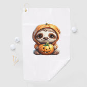 Schattigee luiaard met pompoen Halloween Cartoon V Golfhanddoek (Insitu)