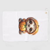 Schattigee luiaard met pompoen Halloween Cartoon V Golfhanddoek (Horizontaal)