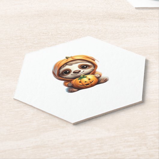 Schattigee luiaard met pompoen Halloween Cartoon V Kartonnen Onderzetters (Schuin)
