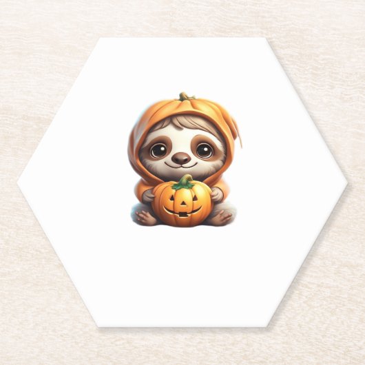 Schattigee luiaard met pompoen Halloween Cartoon V Kartonnen Onderzetters (Voorkant)