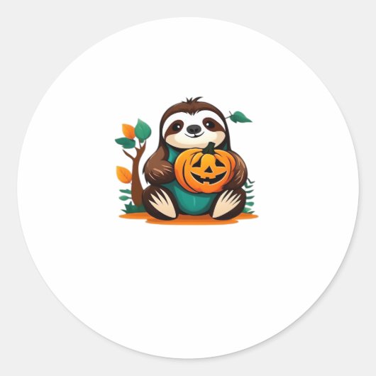 Schattigee luiaard met pompoen Halloween Cartoon V Ronde Sticker (Voorkant)
