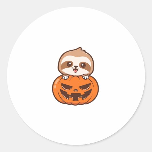 Schattigee luiaard met pompoen Halloween Cartoon V Ronde Sticker (Voorkant)