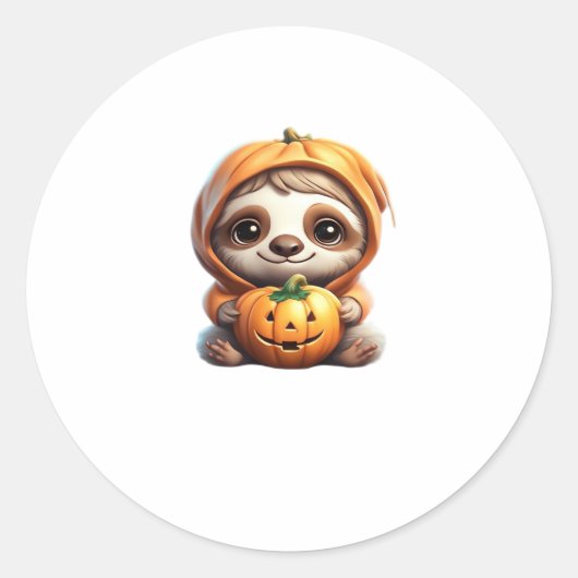 Schattigee luiaard met pompoen Halloween Cartoon V Ronde Sticker (Voorkant)