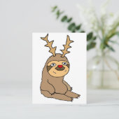 Schattigee luiaard met rendiergewei kerstkunst feestdagenkaart (Staand voorkant)