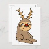 Schattigee luiaard met rendiergewei kerstkunst feestdagenkaart (Voorkant / Achterkant)