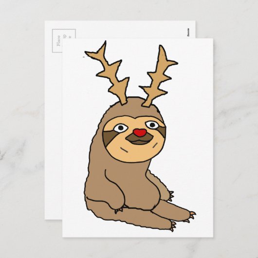 Schattigee luiaard met rendiergewei kerstkunst feestdagenkaart (Voorkant / Achterkant)