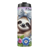 Schattigee luiaard met vlinders en bloemen thermosbeker (Voorkant)