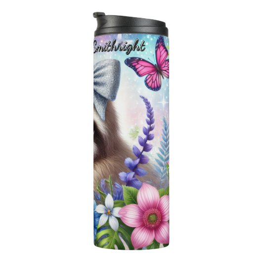 Schattigee luiaard met vlinders en bloemen thermosbeker (Geroteerd rechts)