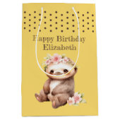 Schattigee luiaard Naam toevoegen Polka Dots Yello Medium Cadeauzakje (Voorkant)