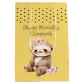 Schattigee luiaard Naam toevoegen Polka Dots Yello Medium Cadeauzakje (Achterkant)