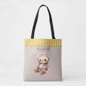 Schattigee luiaard Naam toevoegen Polka Dots Yello Tote Bag (Voorkant)