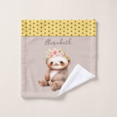 Schattigee luiaard Naam toevoegen Polka Dots Yello Washandje (Wasdoekje)
