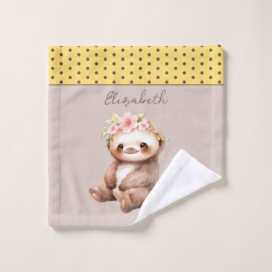 Schattigee luiaard Naam toevoegen Polka Dots Yello Washandje (Wasdoekje)