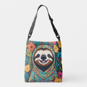 Schattigee luiaard omringd door bloemen crossbody tas (Achterkant)