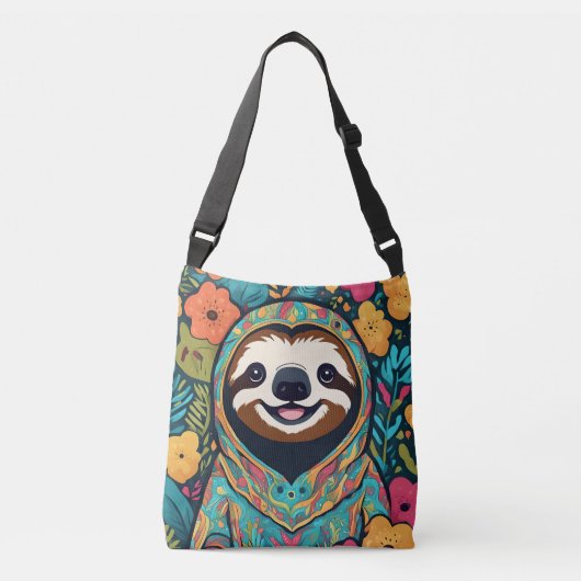 Schattigee luiaard omringd door bloemen crossbody tas (Voorkant)