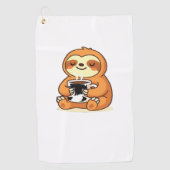 Schattigee luiaard Ontspannen met Hot Coffee Premi Golfhanddoek (Voorkant)