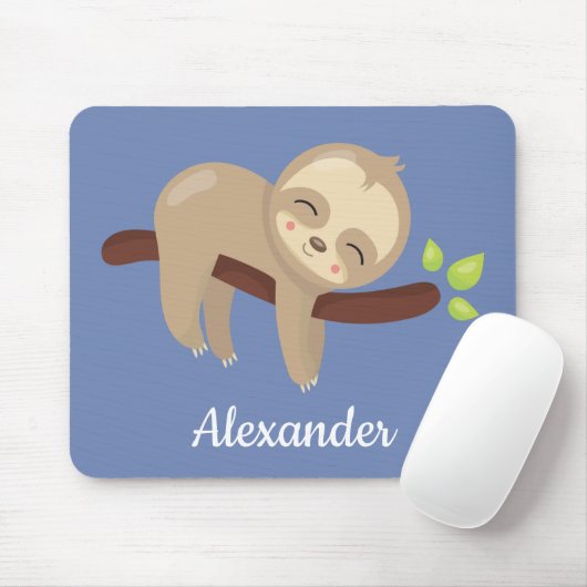 Schattigee luiaard op boom Kawaii Dierenillustrati Muismat (Met muis)