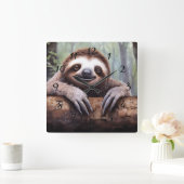 Schattigee luiaard op boom vierkante klok (Huis)