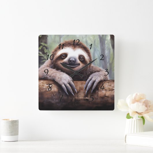 Schattigee luiaard op boom vierkante klok (Huis)