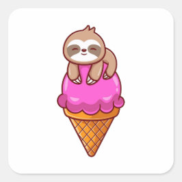 Schattigee luiaard op ijskegel vierkante sticker