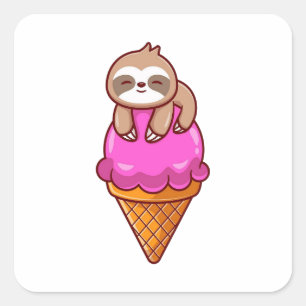 Schattigee luiaard op ijskegel vierkante sticker