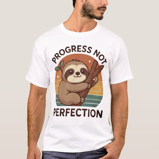 Schattigee luiaard "Progress Not Perfection" grafi T-shirt (Voorkant)