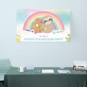 Schattigee luiaard regenboogverf kunst verjaardags spandoek (Beurs)