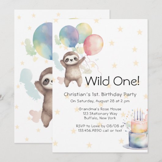 Schattigee luiaard Waterverf ballonnen wild een ve Kaart (Voorkant / Achterkant)