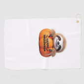 Schattigee luiaard zit in een pompoen. Tekst Happy Golfhanddoek (Horizontaal)