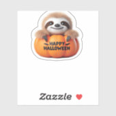 Schattigee luiaard zit in een pompoen. Tekst Happy Sticker (Vel)