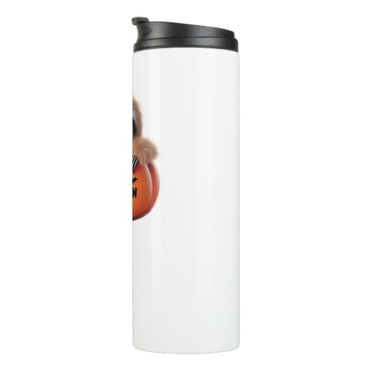 Schattigee luiaard zit in een pompoen. Tekst Happy Thermosbeker (Geroteerd rechts)