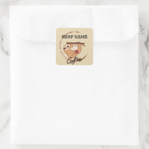Schattigee luiaards koffie Tea custom Shop naam Vierkante Sticker