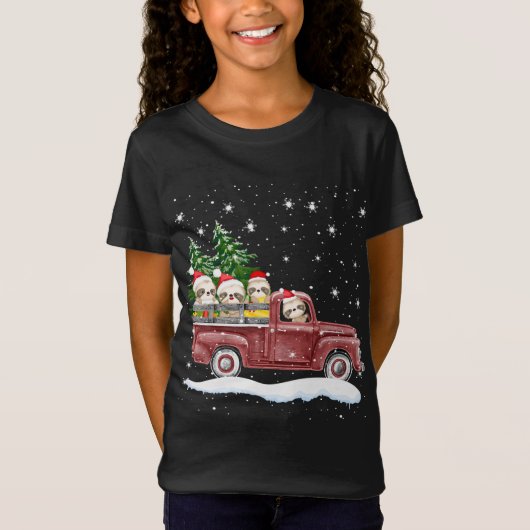 Schattigee luiaards met rode truck grappig kerstca t-shirt (Voorkant)