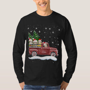 Schattigee luiaards met rode truck grappig kerstca t-shirt