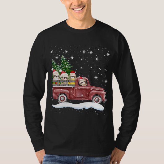 Schattigee luiaards met rode truck grappig kerstca t-shirt (Voorkant)