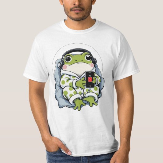Schattigee luie kikker – Gezellige Pajama Humor T-shirt (Voorkant)