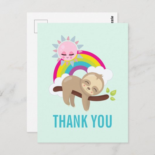 Schattigee luie luiaard met zon & regenboog dank u briefkaart (Voorkant / Achterkant)