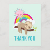 Schattigee luie luiaard met zon & regenboog dank u briefkaart (Voorkant)