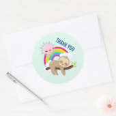 Schattigee luie luiaard met zon & regenboog dank u ronde sticker (Envelop)