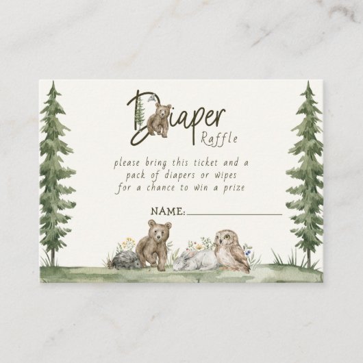 Schattigee luier Raffle Woodland Waterverf Baby sh Informatiekaartje (Voorkant)