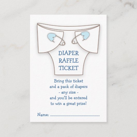 Schattigee Luier w Blue Pins Baby shower Raffle Ti Informatiekaartje (Voorkant)
