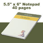 Schattigee luipaard aangepaste naam groene kindere notitieblok<br><div class="desc">Dit schattige 5, 5" x 6" notitieblok is ideaal voor kinderen die graag hun stempel drukken! Met 40 pagina's heeft het een super schattig luipaardontwerp naast de uitdrukking "A Note From", klaar om te worden gepersonaliseerd met de naam van uw kind. Of het nu gaat om het noteren van herinneringen,...</div>