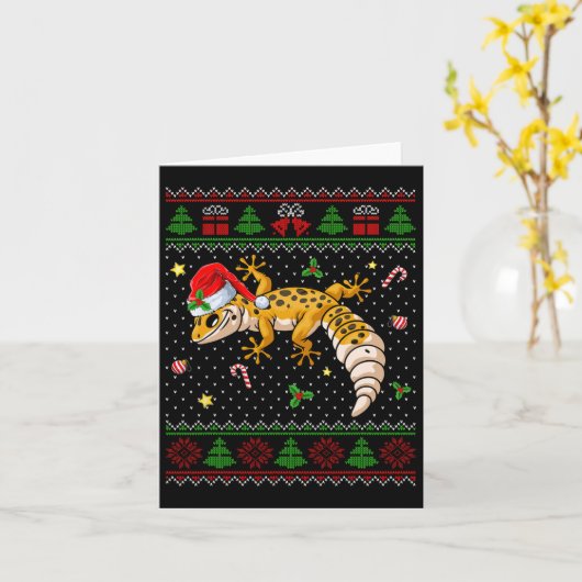 Schattigee luipaard gekko kerstmuts lelijke kerstt kaart (Gele Bloem)