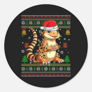 Schattigee luipaard gekko kerstmuts lelijke kerstt ronde sticker